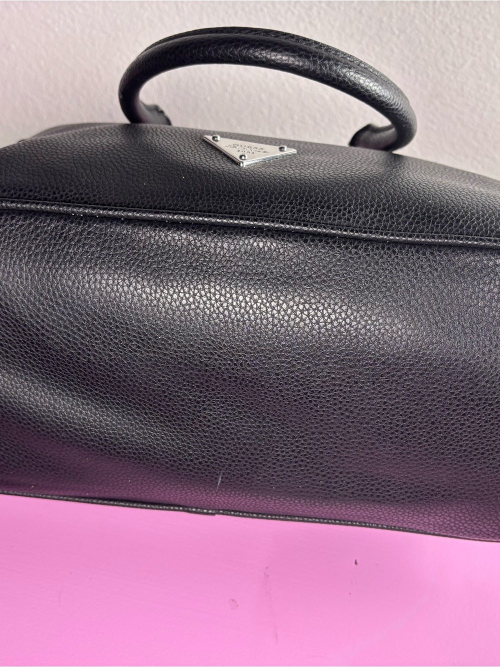 GUESS Black Pebbled Leather Tote with Silver Hardware - Picture 11 of 14